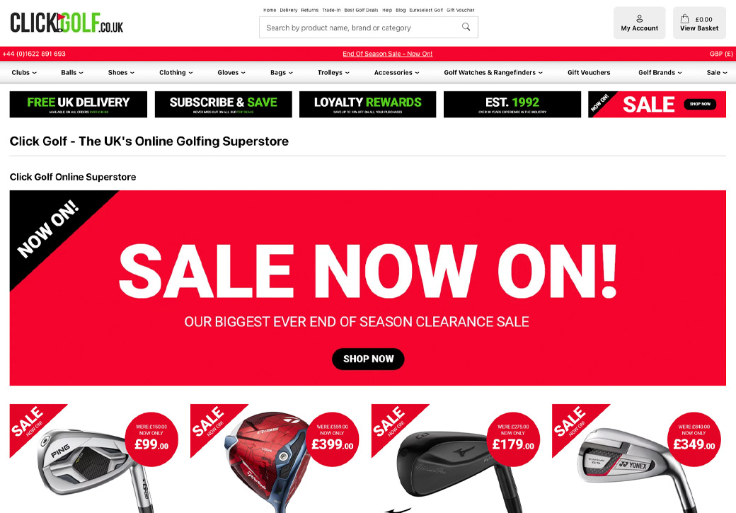 Featured client: ClickGolf (homepage)