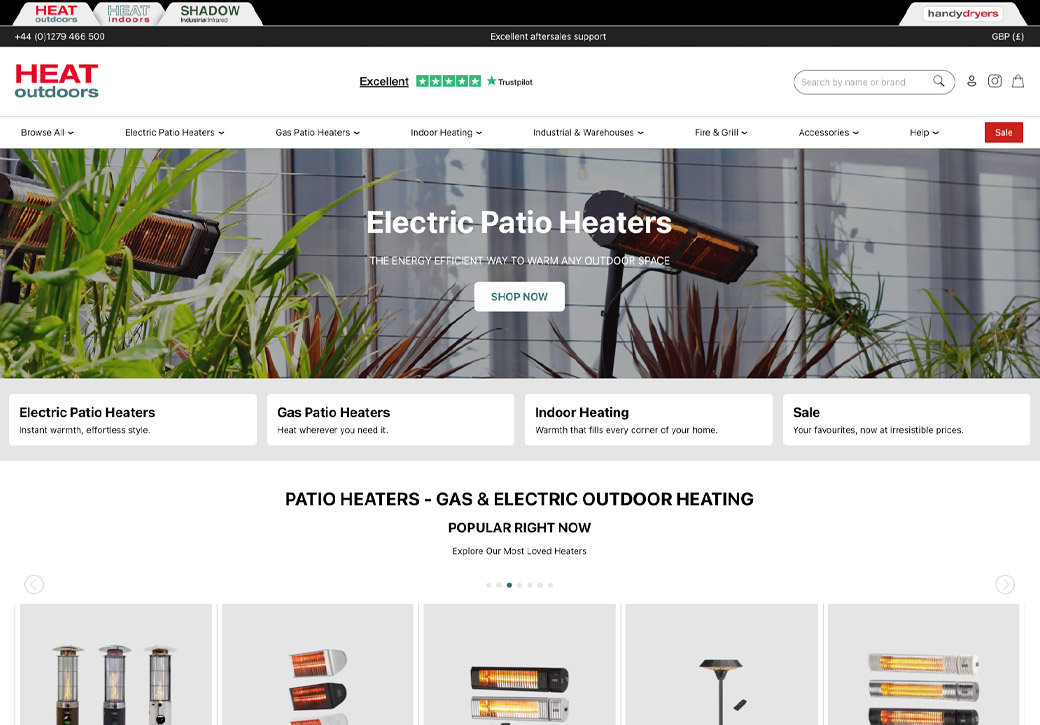 Featured client: Heat-Outdoors (homepage)