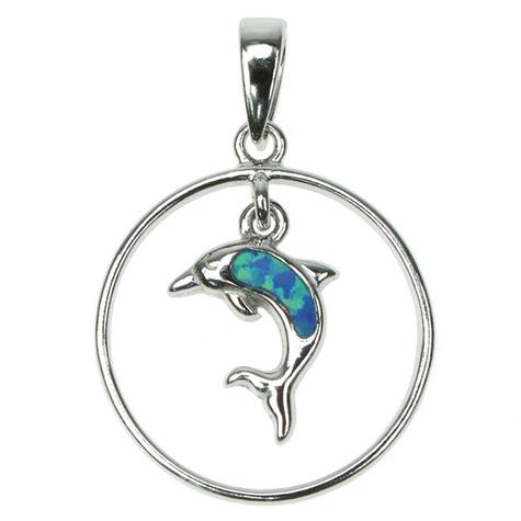 Sterling Silver Blue Opal Dolphin Pendant