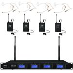 Quad Wireless Microphone System with 4 x Headset &amp; Tie Clip Mics